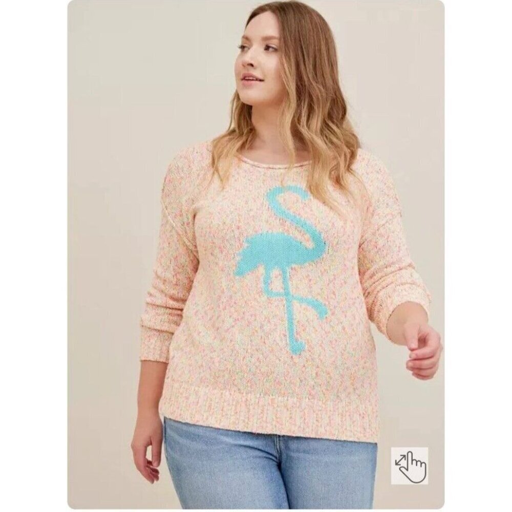 Torrid NWT Marled Flamingo Cotton Pullover Crewneck Sweater Size 2 / 2X/ 18-20